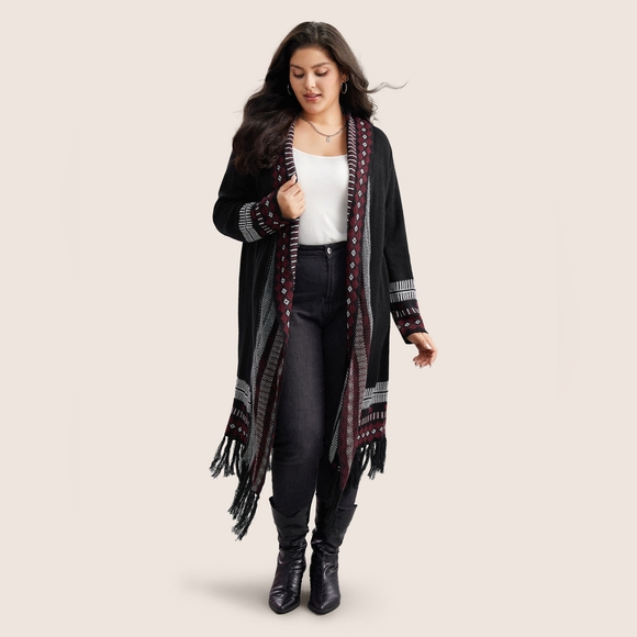 NEW NWT Bloomchic Plus Size Black Bandana Print Fringe Trim Maxi Cardigan  3X - Picture 4 of 12